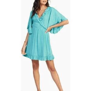 Roxy Second Look Dress Sz L Turquoise Blue coastal cowgirl boho gauze